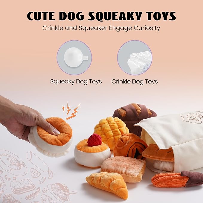 Nocciola 10 Pack Bread Dog Toys with a Bag,Crinkle Dog Squeaky Toys,Puppy Toys to Keep Them Busy,Small Dog Toys for Boredom,Durable Stuffed Plush Dog Toys for Small Medium Dogs,Dog Accessrioes Girl