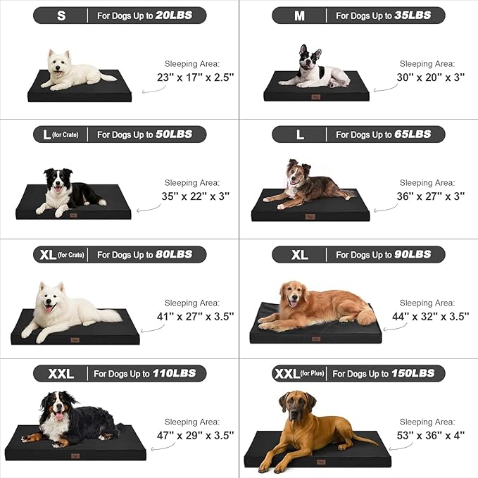 Outdoor Large Dog Bed, Waterproof Dog Bed for Large Dogs, Egg Crate Foam Pet Bed with Removable Washable Oxford Cooling Cover, Black