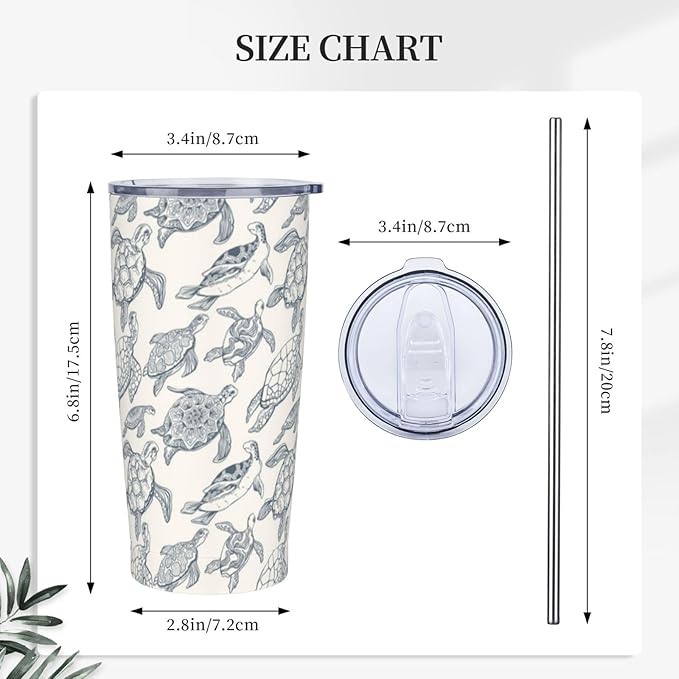 Sea Turtles Tumbler Hawaiian Turtle Stainless Steel Insulated Tumblers with Lid and Straw Reusable Sea Animal Coffee Travel Mug Tea Drinking Wine Cups Gifts for Women 20 Oz