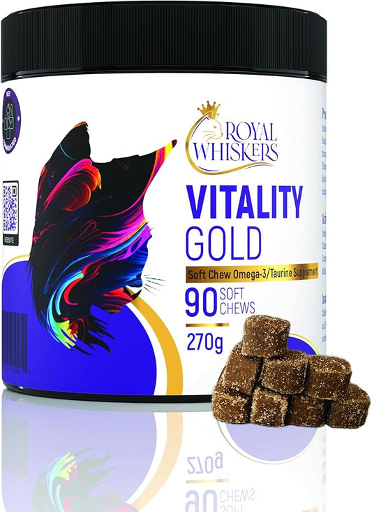 Royal Whisker Cat Vitamins - Omega-3 Rich, Taurine Enriched, CoQ10 Infused Soft Chews - Premium Vitamins for Indoor Cats - All-Natural, Vet-Formulated - USA Made for Feline Health - 90 Count (270g)