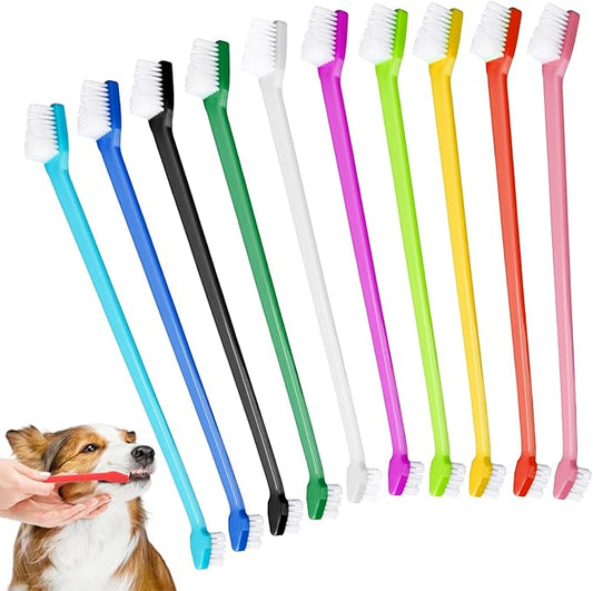 10 Pcs Dual-Headed Pet Toothbrush for Dogs & Cats