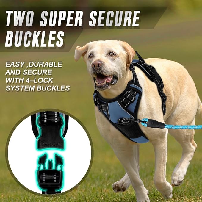 BARKBAY No Pull Dog Harness Front Clip Heavy Duty Reflective Easy Control Handle for Large Dog Walking(Navy,M)