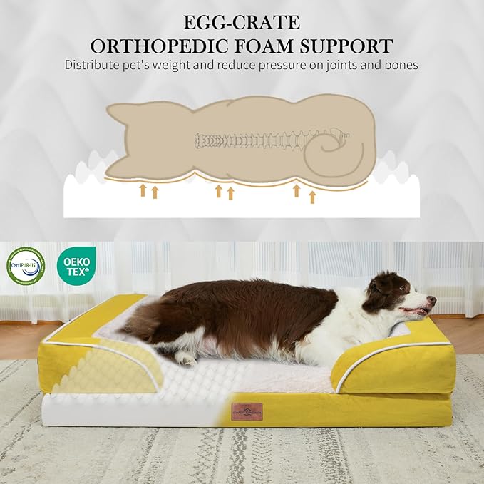 Comfort Expression Small Dog Beds Waterproof Orthopedic Foam Dog Sofa Beds for Medium Dogs Comfy Pet Bed with Washable Removable Cover & Non-Slip Bottom(Small,Spicy Mustard)