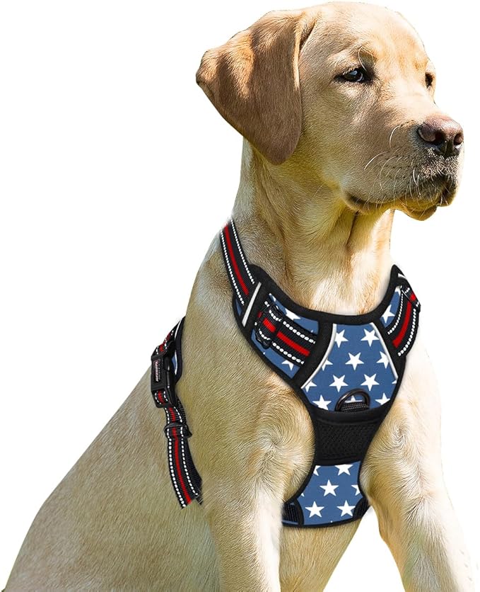 BARKBAY No Pull Dog Harness Front Clip Heavy Duty Reflective Easy Control Handle for Large Dog Walking(Star,M)