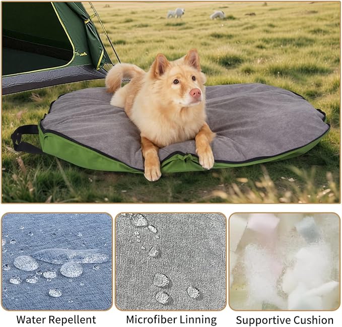 Portable Waterproof Dog Mat for Camping, Patio & Travel - Foldable Outdoor Dog Bed with Teflon Shell & Removable Plush Pad - Easy Clean, Durable - L (Lemon Yellow)