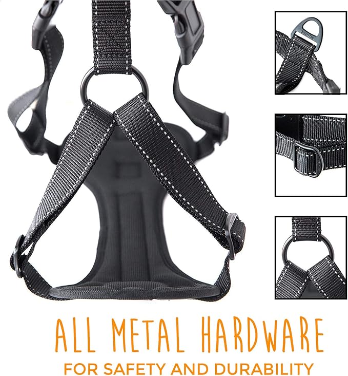 Mighty Paw Dog Car Harness - Vehicle Safety Gear - 2 Leash Attachment - Adjustable Straps - Reflective Stitching - Soft Padding - Standard Harness Functionality - No Pull Front Leash Attachment - L