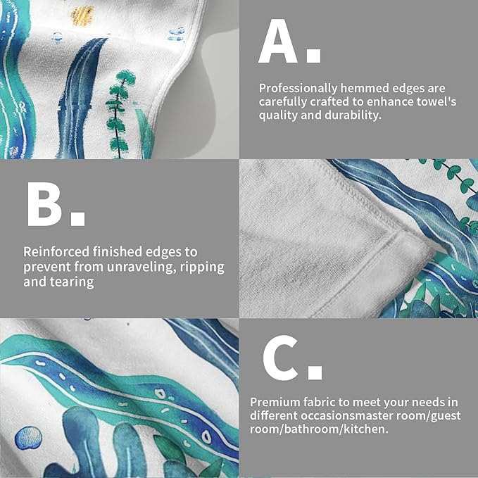 Sea Turtle Hand Towels Set of 2 Marine Seaweed Bath Fingertip Towel Soft Decorative Washcloth Guest Face Towel Kitchen Tea Dish Towels
