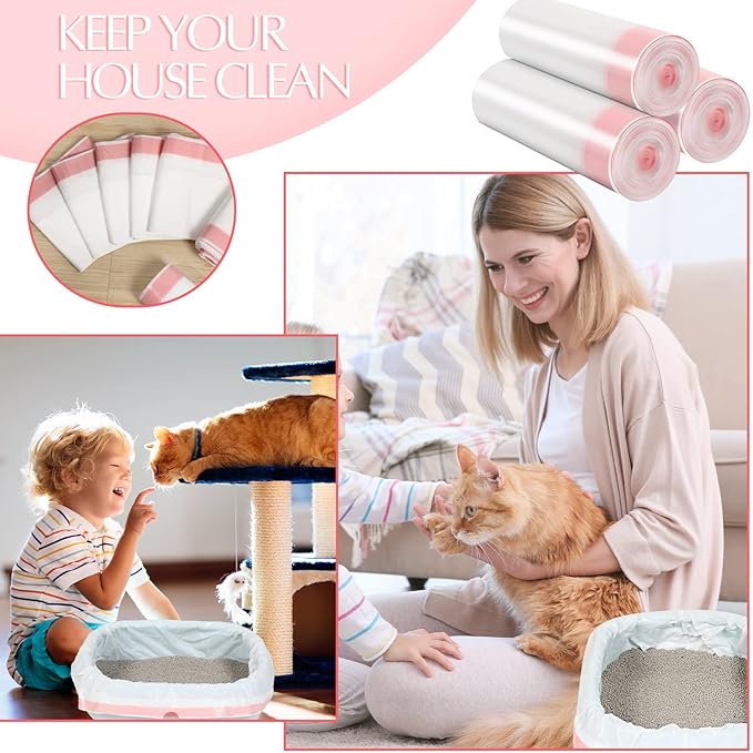 Sabary 30 Count Large Cat Litter Box Liners Drawstring Jumbo Kitty Litter Pan Box Liners Heavy Duty Cat Trash Bags Pet Thick Trash Box Liners Portable Kitty Rubbish Bags, 31 x 18 Inch