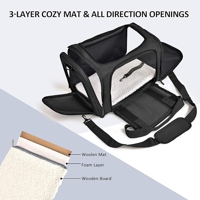 Cat Carriers Dog Carrier Pet Carrier for Small / Medium Cats Dogs Puppies (Up To 15lbs), TSA Airline Approved Small Dog Carrier Soft Sided, Collapsible Waterproof Travel Puppy Carrier -Black
