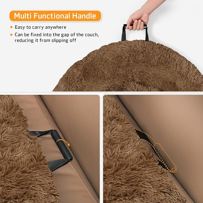 GGIB Calming Dog Bed Fluffy Plush Dog Mat for Furniture Protector with Removable Washable Cover for Large Medium Small Dogs and Cats (Medium, Brown)
