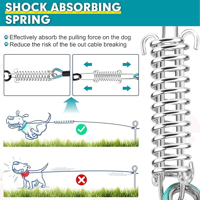 Snagle Paw Heavy Duty Long Dog Leads for Yard 120FT-1000LBS Break Strength,Dog Tie Out Cable with Swivel Lockable Hook & Spring,Chew Proof Dog Chain for Outside,Dog Run Cable for Medium Large Dogs