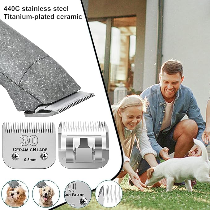 2Pack 30 Blade Dog Grooming Clipper Blades Compatible with Andis/Wahl/Oster Dog Clippers,Detachable Stainless Steel Blade,Size-30, 1/50-Inch Cut Length (64260)