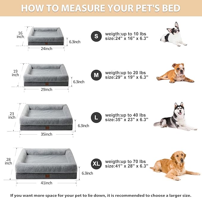 BFPETHOME Orthopedic Dog Bed for Large Sized Dogs – Washable Dog Couch Bed with Bolster Sides, Removable Waterproof Cover, Non-Slip Base, Comfortable Pet Bed for Better Sleeping
