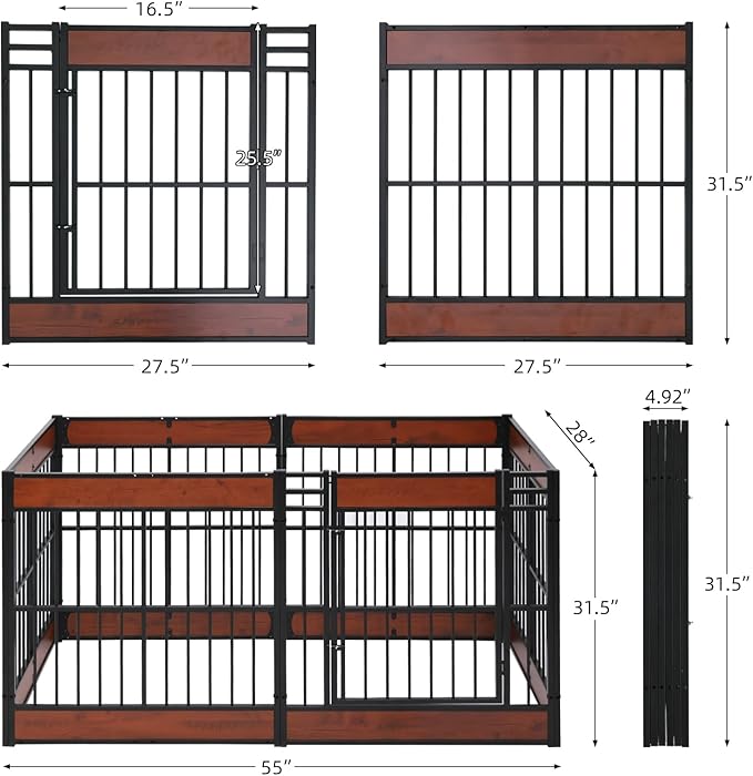 Dog Playpen, 31.5" Height Dog Pen Indoor, Heavy Duty, Safe and Sturdy, Furniture Style Puppy Pen (12 Panels (31.5" High), Black)