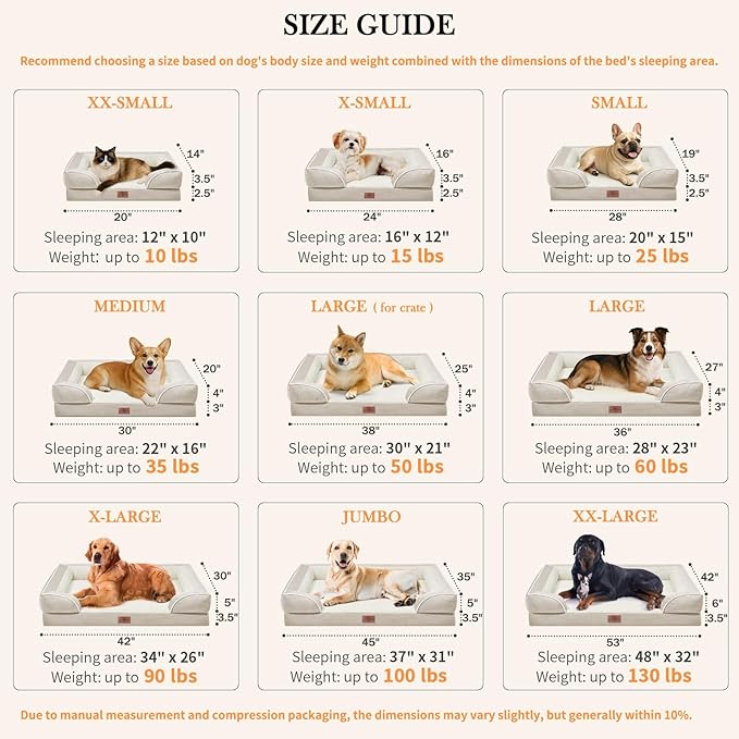Comfort Expression Large Dog Beds Waterproof Orthopedic Foam Dog Sofa Beds Comfy Pet Bed with Washable Removable Cover & Non-Slip Bottom(Large,Beige)