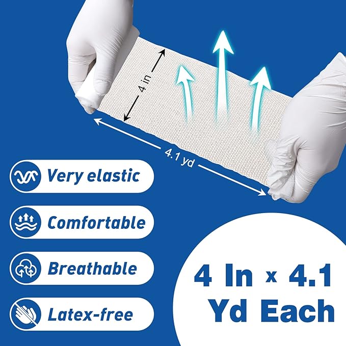 AZEN 20 Pack Gauze Rolls Bandages, 4 in x 4.1 Yards, Premium Medical Supplies & First Aid Supplies, Bandage Wrap Vet Wrap, Mummy Wraps