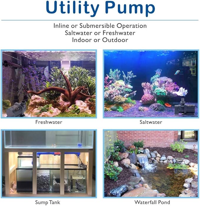 Hygger 24V DC Water Pump with LCD Display Controller - 1720 GPH Inline/Submersible Saltwater Aquarium Return Pump for Coral Reef Tank Sump