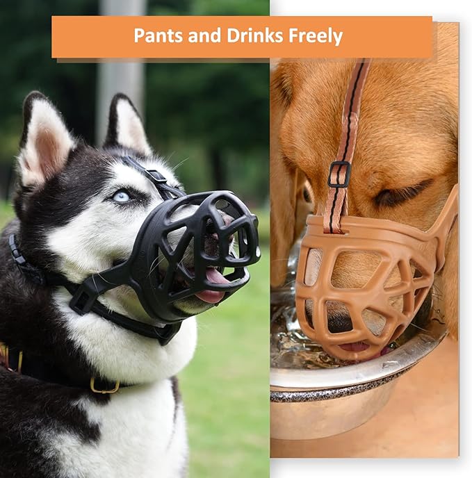 BARKLESS Dog Muzzle, Basket Muzzle for Biting, Chewing and Scavenging, Humane Cage Mouth Cover, Perfect for Grooming and Training Large Aggressive Reactive Dogs (L, Brown)