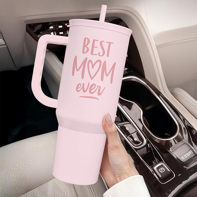 SANDJEST Gift for Mom - Best Mom Stainless Steel Tumbler with Handle, Travel Coffee Mug for Moms - Gifts for Birthday Christmas Mothers Day, 40oz