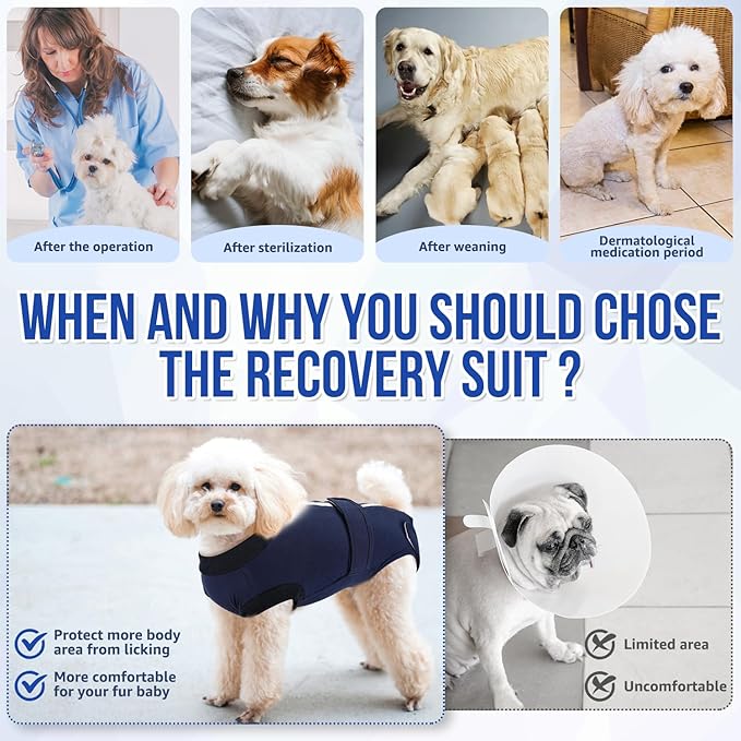 Lukovee Recovery Suit for Dogs, Zipper-On Onesie for Female Male Dog, Abdominal Wounds Cone E-Collar Alternative, Prevent Licking Spay (4XL, Dark Blue)