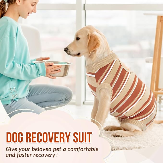 Lukovee Recovery Suit for Dogs, Onesie Surgery Recovery Suit for Female Male Dogs, Abdominal Wounds Cone E-Collar Alternative Prevent Licking Spay Recovery Suit (Brown Stripes,XXL)