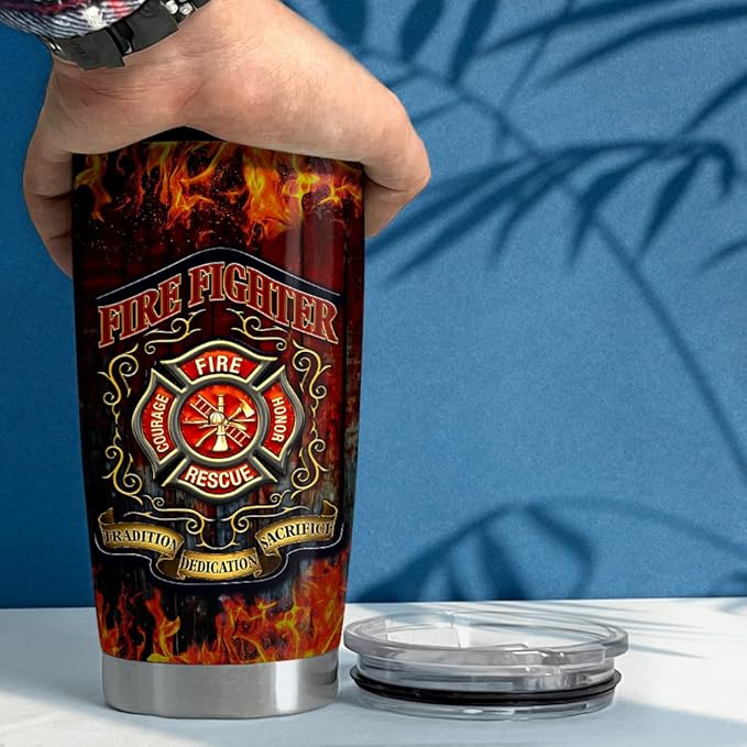SANDJEST Firefighter Tumbler 20oz Tumblers with Lid Gift for Firemen Fire Department Dad Men Father Graduation Retirement
