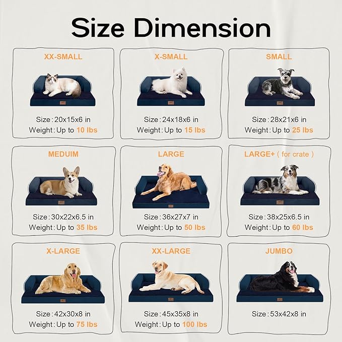 Small Dog Bed Waterproof Orthopedic Dog Beds for Medium Sized Dogs Comfy Pet Cat Bed with Sides, Washable Removable Cover