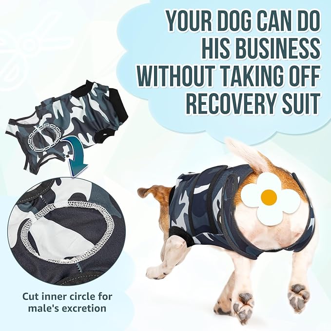 Lukovee Recovery Suit for Dogs, Zipper On Recovery Suit for Female Male Dog, Onesie Abdominal Wounds Cone E-Collar Alternative Prevent Licking Spay Recovery Suit (Camouflage, XL)