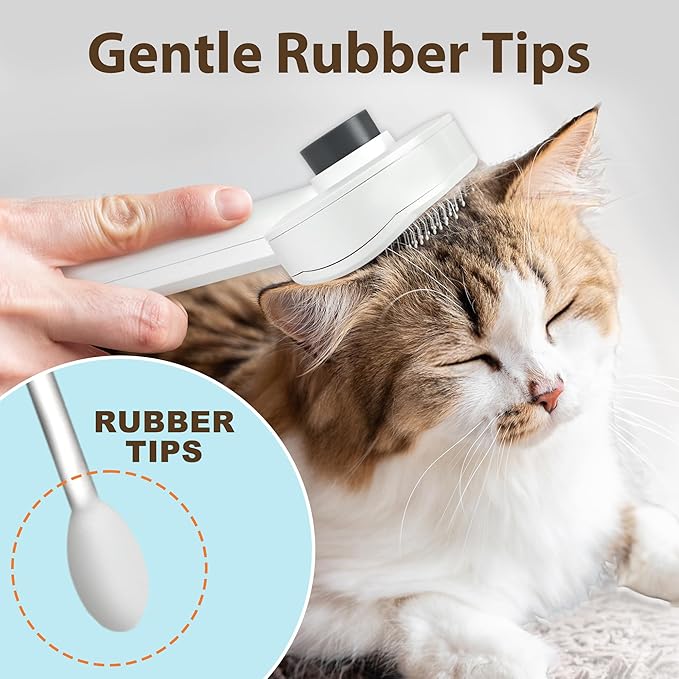 Self Cleaning Slicker Brush for Dogs & Cats - 2-in-1 Pet Grooming Tool with Flea Comb & Storage Box, Gentle Deshedding Brush for Long/Short Hair,White