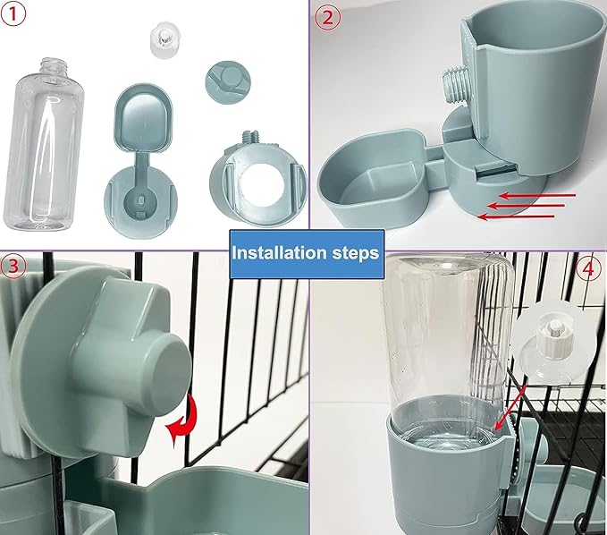kathson 2Pcs Rabbit Water Bottle 17 OZ Bunny Hanging Water Fountain Automatic Guinea Pig Water Dispenser No Leak Drinking Feeder for Bunny Chinchilla Hamsters Cat Dog Small Animals(Blue)