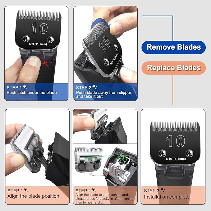 10 Blades Dog Grooming Blades Compatible with Andis/Oster A5/Wahl KM-10 Series Dog Clippers,Detachable Clipper Replacement Blade,Black (5PCS Black-#10+30+4FC+5FC+7FC)