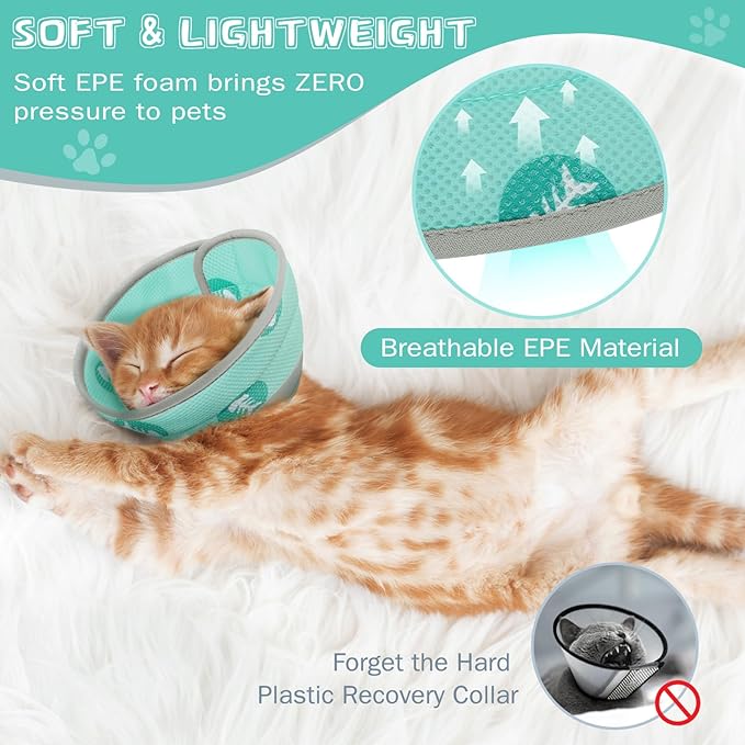 Cat Cone Collar Soft to Stop Licking After Surgery Cat Recovery Collar for Small Large Cats Adjustable Elizabethan Collar