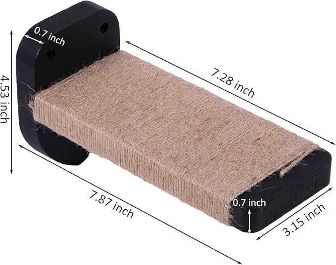 3pcs Wall Steps for Cats, Climbing Mounted Furniture, Shelves With Hemp Rope Covered, Solid Wood Ladder for Playing and Climbing (Large-Black)