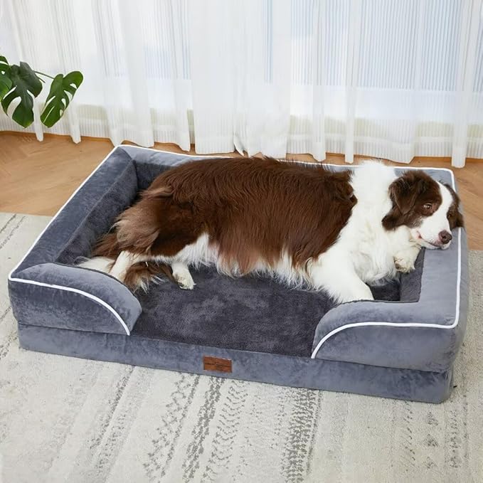 Comfort Expression Waterproof Large Dog Beds Orthopedic Foam Dog Beds Sofa Comfy Pet Bed with Washable Removable Cover & Non-Slip Bottom(Large,Dark Grey)