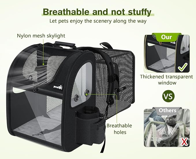 Pecute Pet Carrier Backpack, Dog Carrier Backpack, Expandable with Breathable Mesh for Small Dogs Cats Puppies, Pet Backpack Bag for Hiking Travel Camping Outdoor Hold Pets Up to 18 Lbs