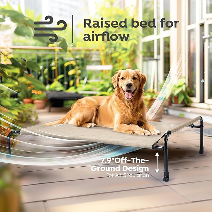 Veehoo Original Elevated Dog Bed - Outdoor Raised Dog Cot, One-Sided Raised Headboard Cooling Pet Bed, Non-Slip & Breathable, XXL, CWC2417A