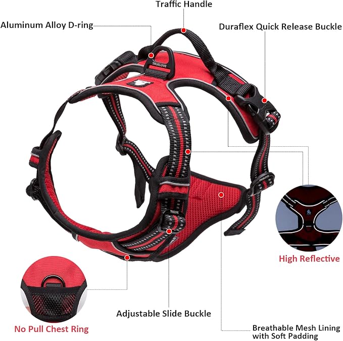TRUE LOVE Truelove Adjustable No-Pull Dog Harness Reflective Pup Vest Harnesses Comfortable Control Brilliant Colors TLH5651(Fushcia,XS)