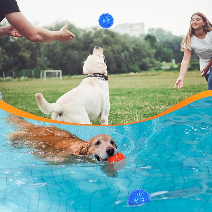petizer 6 Pack 3.5” Squeaky Dog Toy Balls, Floating Pool Balls, Spiky Dog Balls, Durable Interactive Fetch Toys for Puppy, Dog Chew Toys for Teething (3.5", Medium/Large)