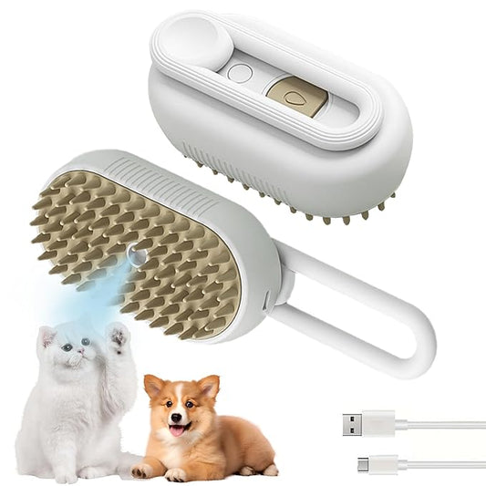 Self Cleaning 3 in 1 Pet Brush - Steam Cat & Dog Brush for Shedding & Grooming (Grey)