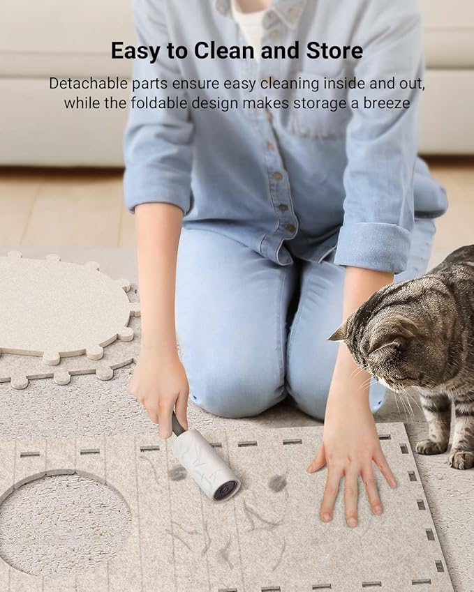 DownyPaws Cat House for Indoor Cats, Cat Bed Cave for Multiple & Large Cats Up to 22 Lbs, Scratch Resistant, Foldable Peekaboo Kitten Caves Tunnel Enclosed Bed, PeekaPurr, Cream