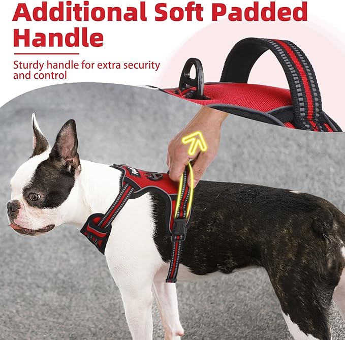 PUPTECK No Pull Dog Harness for Large, Adjustable Reflective Dog Harness with Handle Easy Control, Comfortable Soft Padded Pet Vest Harness for Large Dogs, Red L