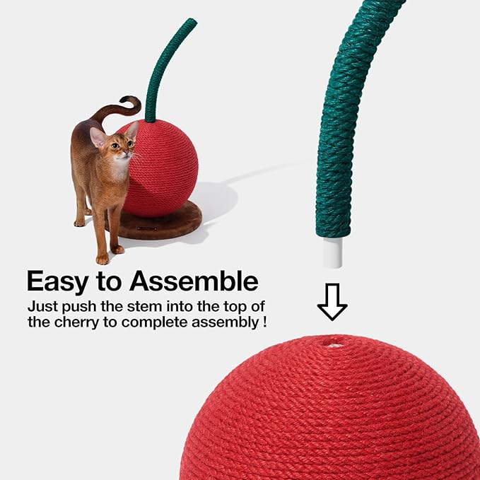 VETRESKA Cherry Cat Scratching Post, 22.64" Tall Cat Scratcher with Sisal Rope Ball, Vertical Cat Scratch Post Claw Scratchers for Indoor Cats, Kitten Supplies