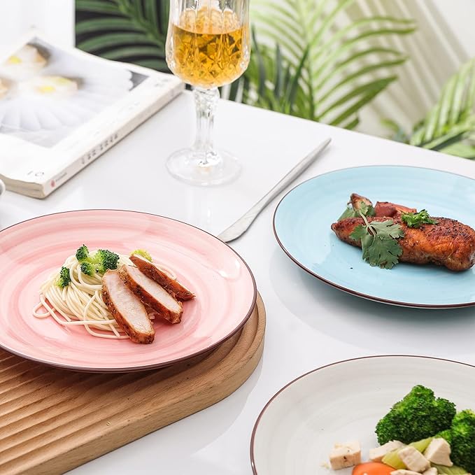Selamica Ceramic 10 inch Dinner Plates, Large Dessert Salad Plates, Porcelain Serving Plate for Appetizer, Pancakes, Steak, Set of 6, Black Speckles, Gradient Color