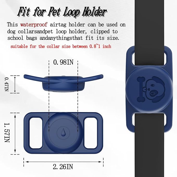 4 Pack Waterproof AirTag Dog Collar Holder Compatible with Apple AirTag, Silicone Hidden Loop Holder for Airtag Tracker, Anti-Lost Dog Collar Air Tag Accessories(Gray,Black,Blue,Dark Green)