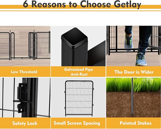 Dog Playpen 24 inch(H) 8 Panels Dog Fence Outdoor for Yard. Wide Door Low Threshold，Metal Dog Pen Heavy Duty Pet Puppy Exercise Pen for Rv Camping Garden Yard, Total 15.7 Ft(L)