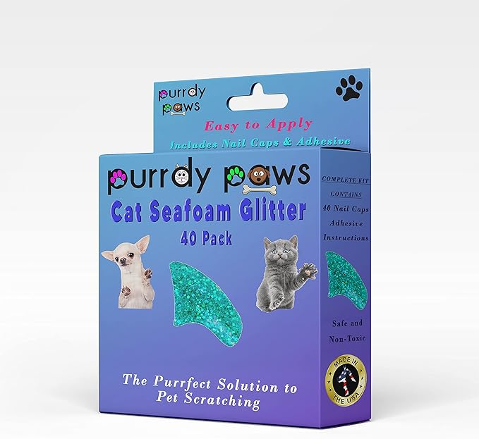 40 Pack Soft Nail Caps for Cat Claws Seafoam Glitter Kitten