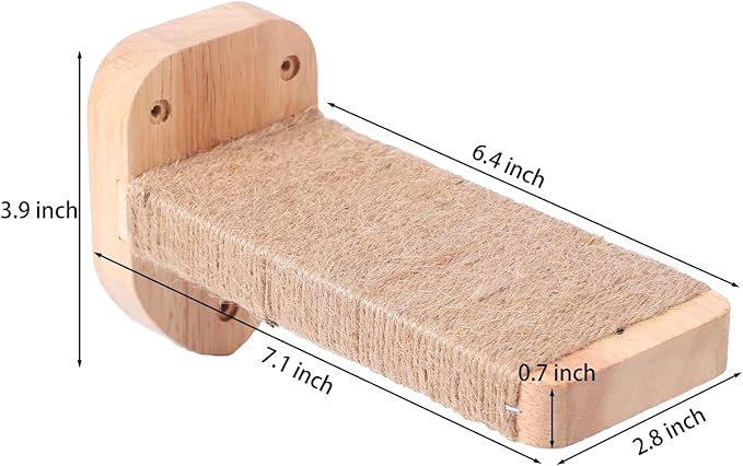 3pcs Cat Wall Steps, Climbing Mounted Furniture, Shelves With Hemp Rope Covered, Solid Wood Ladder for Playing and Climbing (Standard-Wood)