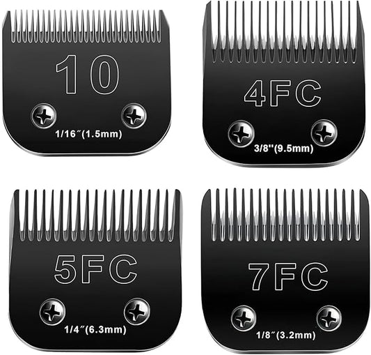 10 Blades Dog Grooming Blades Compatible with Andis/Oster A5/Wahl KM-10 Series Dog Clippers,Detachable Clipper Replacement Blade(4PCS-#10+4FC+5FC+7FC)