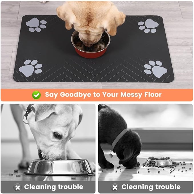 Pet Feeding Mat-Absorbent Pet Placemat for Food and Water Bowl, with Waterproof Rubber Backing, Quick Dry Water Dispenser Mat for Dog and Cat (12"x20", Blue)