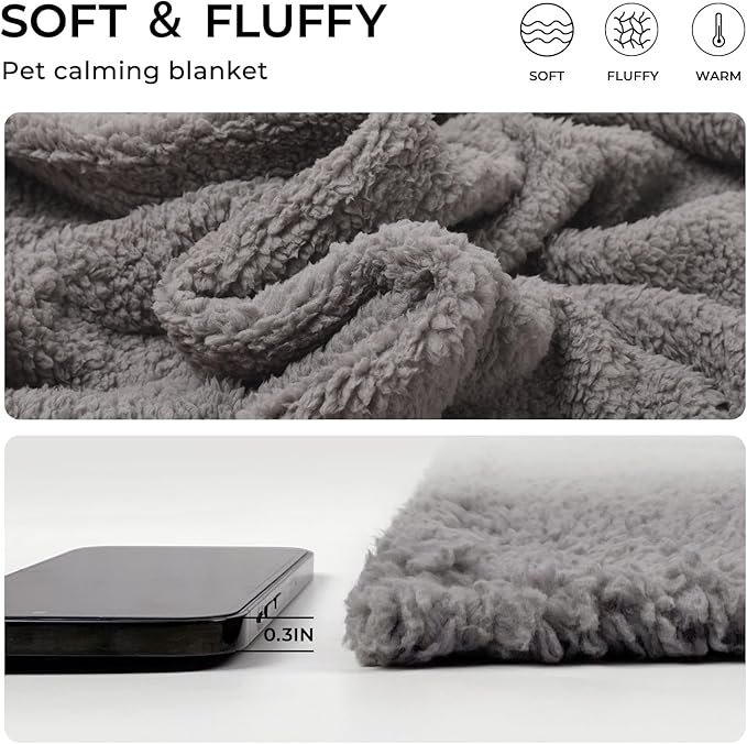 Luciphia 1 Pack 3 Calming Dog Blanket Fluffy Premium Fleece Pet Blankets Soft Sherpa Throw for Dogs Puppy Cat Grey/Beige/HazeBlue Medium (30" x20")